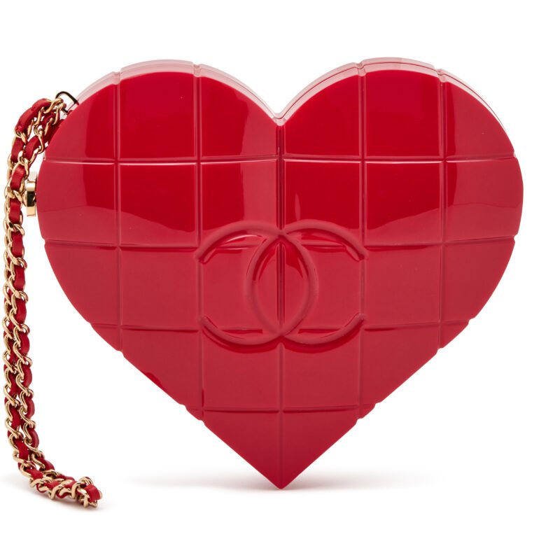 Chanel Red Lucite Chocolate Bar Heart Clutch Minaudière Gold Hardware